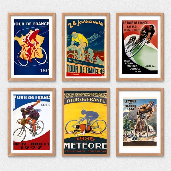 Tour de France Vintage Posters, Set of 10 Printable Bicycle Posters, Downloadable Cycling Wall Art, Retro Cycling Art, Gifts for Cyclists,