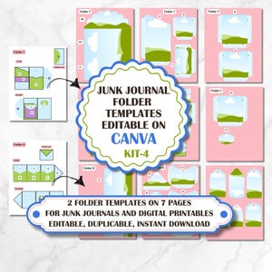 Canva junk journal folder templates, 2 folio templates editable on Canva with labels and tags, unique editable templates frames, 2 folders