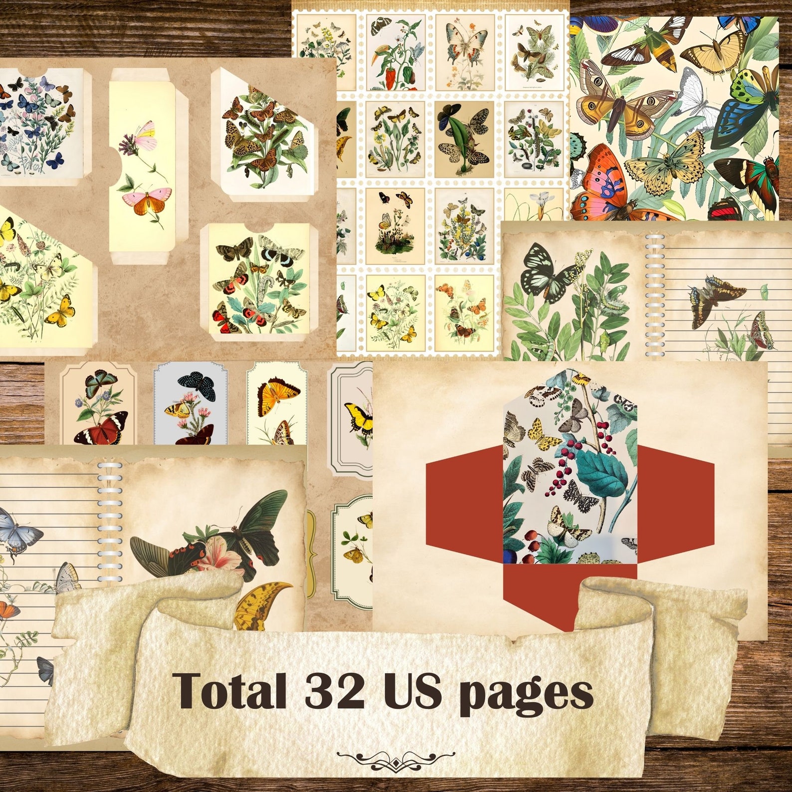 Printable Vintage Butterfly Junk Journal Kit: Ephemera Pages (digital ...