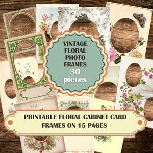 Vintage Blumen Fotorahmen zum Ausdrucken, herunterladbare Blumen Papierrahmen, alte Kabinett Kartenrahmen für Junk Journals, digitale Ephemera
