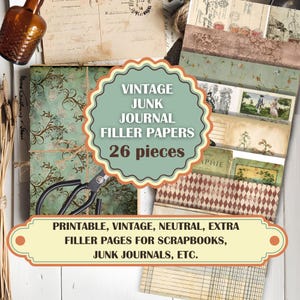 Neutrale vintage opvulpapier voor ongewenste dagboeken, 26 extra afdrukbare antieke papieren voor plakboeken, downloadbare kortstondige pagina's ter grootte van een Amerikaanse letter