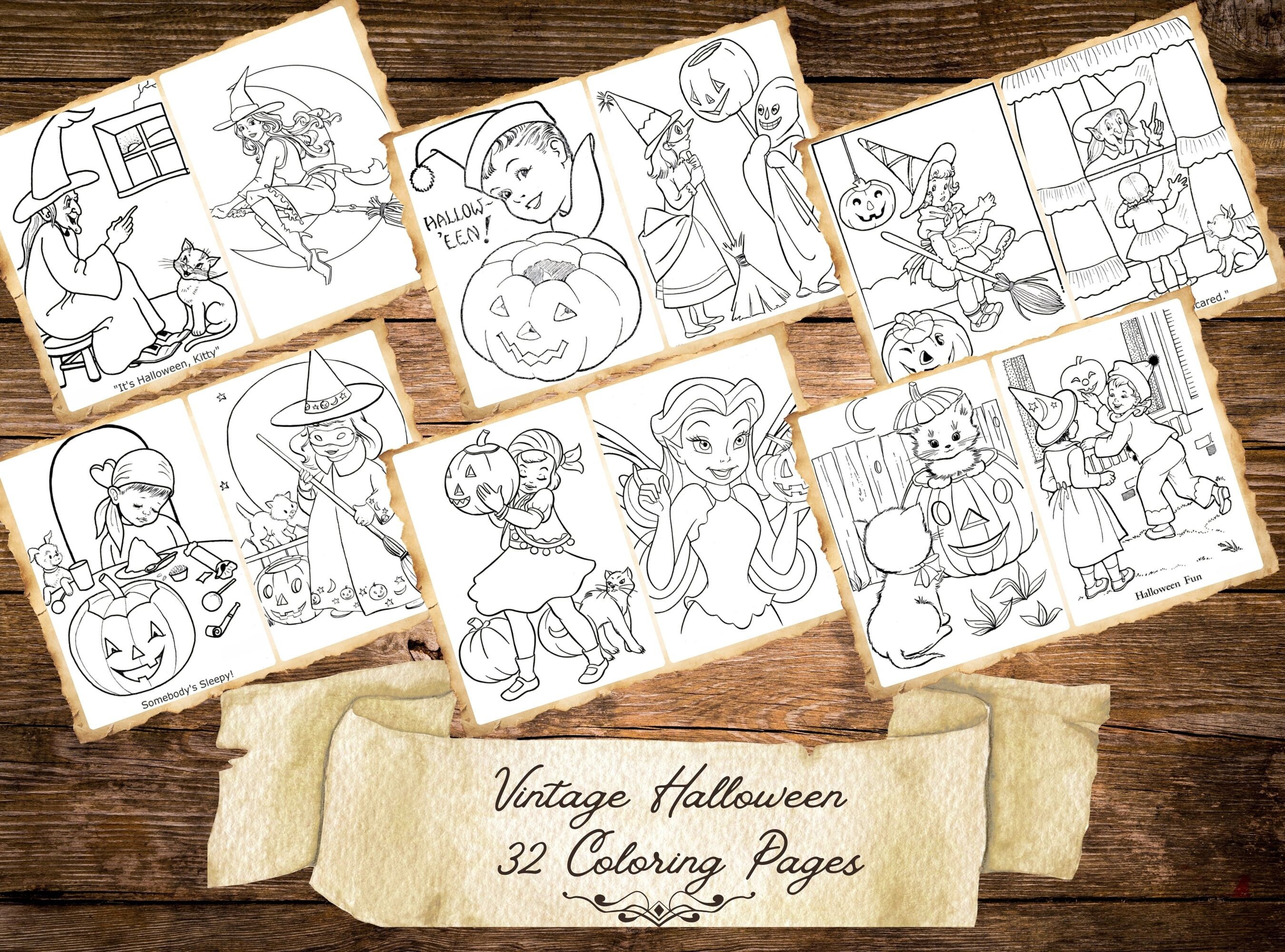 32 Pieces Vintage Halloween Coloring Pages Kids Halloween - Etsy