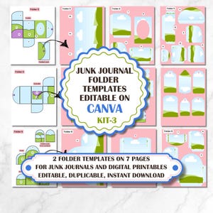 Canva junk journal folder templates, 2 folio templates editable on Canva with labels and tags, unique editable templates frames, 2 folders