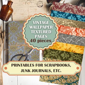 40 papeles vintage con textura para imprimir, papeles digitales victorianos antiguos en tamaños carta y A4, páginas de fondo para álbumes de recortes de diario basura