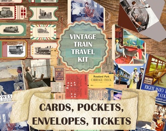 ヴィンテージ鉄道旅行エフェメラキット：カード、チケット、タグ（デジタルダウンロード）