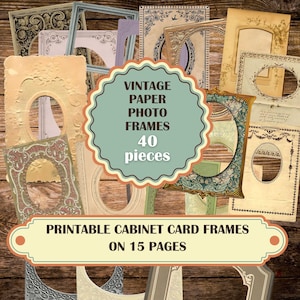 Vintage fotolijsten afdrukbare, downloadbare antieke papieren lijsten, oude kaartlijsten voor junkjournals, digitale ephemera voor plakboeken