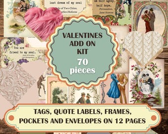 Valentines Ephemera Kit: Vintage Romantic Labels, Tags (Digital Download)