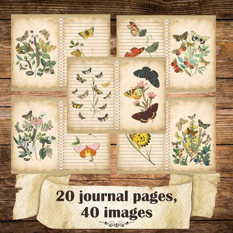 Printable Vintage Butterfly Junk Journal Kit: Ephemera Pages (digital ...
