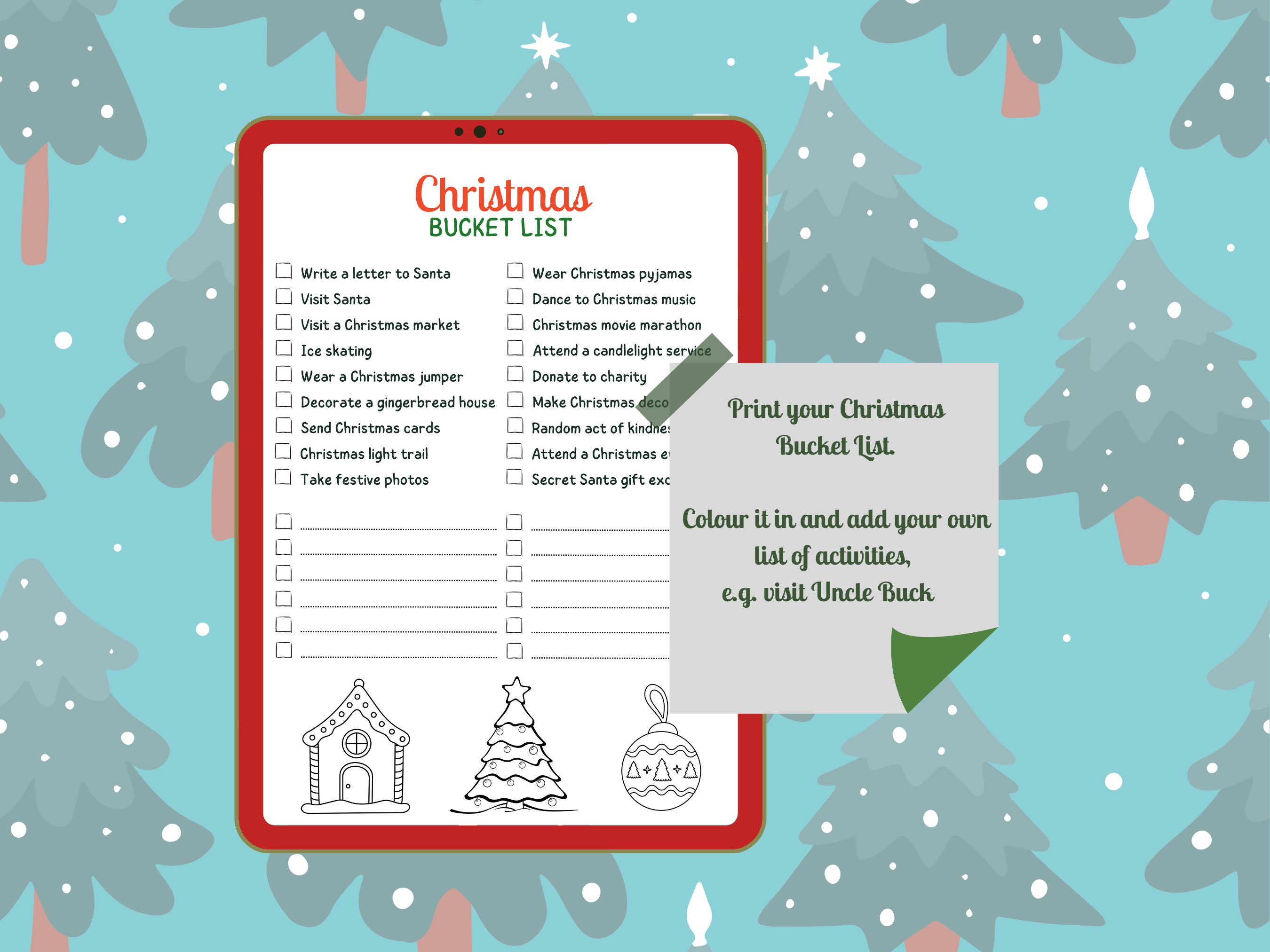 Christmas Activity List. Printable Colour-in Christmas Bucket List for ...