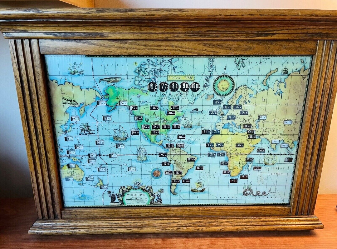 1959 Howard Miller Working WORLD TIME Zone Lighted Wall Shelf Clock 612