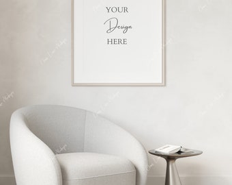 Single vertical Frame mockup, minimalistic interior mockup, print frame mockup, Modern interior mockup, rectangle frame, Wood Frame Mockup