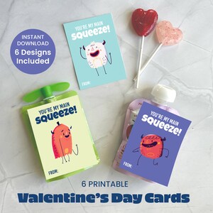 Tarjetas de bolsa del día de San Valentín para niños / Eres mi bolsa principal de puré de manzana para apretar tarjetas del día de San Valentín / Descarga digital imprimible instantánea