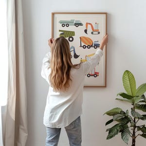 Grafika ścienna z ciężarówkami i pojazdami budowlanymi | Wystrój pokoju dziecięcego i pokoju dziecięcego | Do druku i natychmiastowego pobrania w wersji cyfrowej