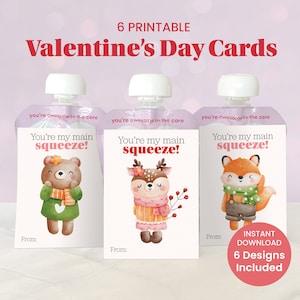 Carte Pouch di San Valentino / Sei il mio principale Squeeze Kids Tag Amici della foresta di San Valentino / Download digitale stampabile istantaneo