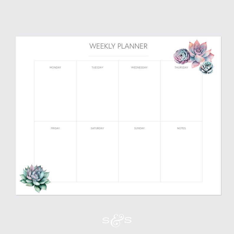 Weekly Planner Page Undated | Succulent Design | Printable DIY Instant ...