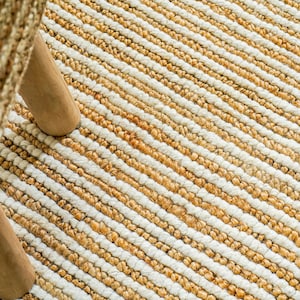 Natural Ivory Pebble weave Chunky Wool Jute Rug - Handwoven Scandinavian Sustainable Modern Decor, Custom made