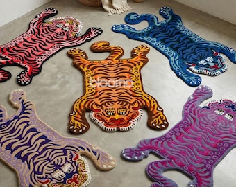 Tufted New Zealand Wool Tiger Rug | Boho Colorful Decor