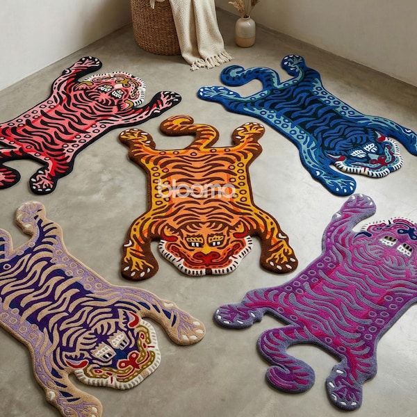 Tufted New Zealand Wool Tiger Rug | Boho Colorful Decor