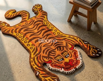Gold Tiger Rug | Hand-Tufted New Zealand Wool, Boho Decor