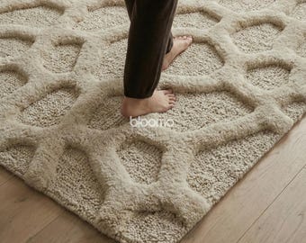 Seafoam Organic Wool Rug, Coral Cell Relief Texture, Custom Size Spa Runner