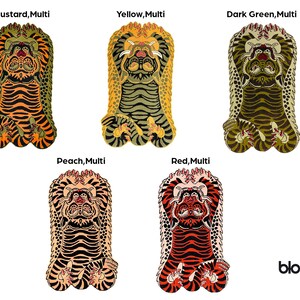 Peach Black Folklore Tiger Rug, Hand Tufted Wool, Custom Size Runner Floor Mat image 10