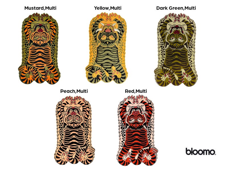 Peach Black Folklore Tiger Rug, Hand Tufted Wool, Custom Size Runner Floor Mat image 10