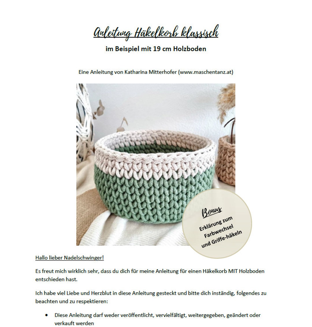 Basic Instructions for Crochet Basket With Wooden Base DIY Material