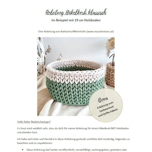 German basic instructions for crochet basket with wooden base | DIY material | Crochet basket | Crochet basket | Instructions | Crochet instructions | Instructions for crocheting a basket