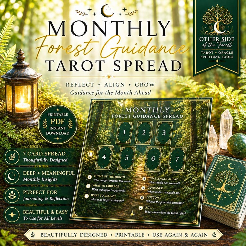 Tarot Spread Printable, Monthly Tarot Guide PDF, Forest Path Reading ...