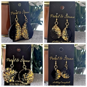 Black & Gold Glitter Resin Earrings