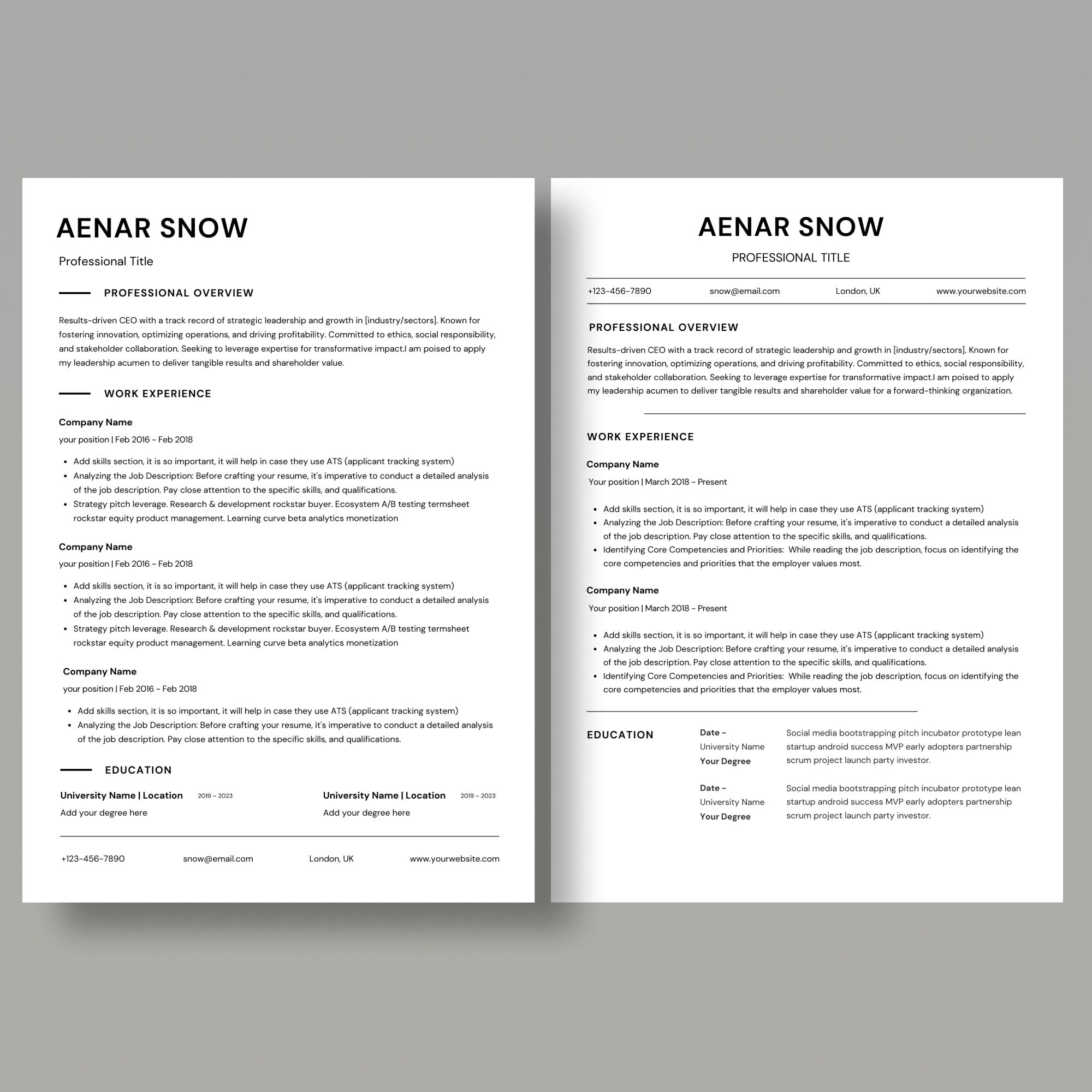 ATS Friendly Resume Template for Canva Resume and Cover Letter Template