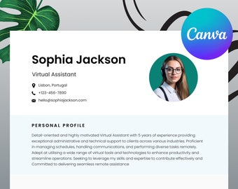 Professional Resume Template and Cover Letter for Canva Modern Resume Template with Photo CV Template