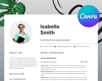 Nurse Resume Template for Canva Registered Nurse Resume Medical Resume Nursing Resume Nurse Resume RN Resume New Grad Nurse Resume Template