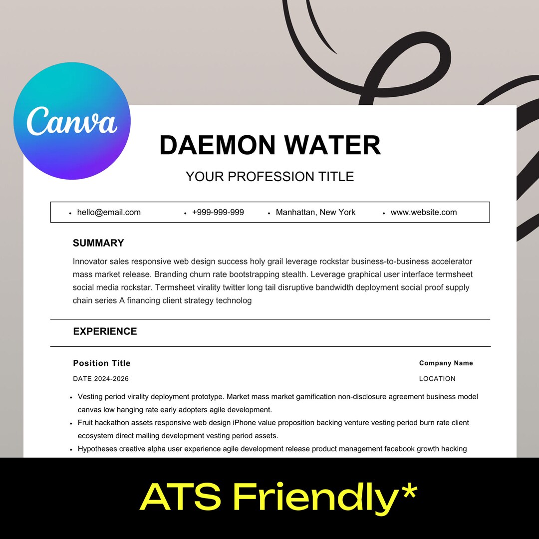 ATS Friendly Resume Template for Canva Resume and Cover Letter Template