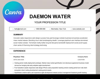 Plantilla de currículum amigable ATS para Canva Plantilla de currículum y carta de presentación Cv Plantilla de currículum ATS Profesional ATS Cv