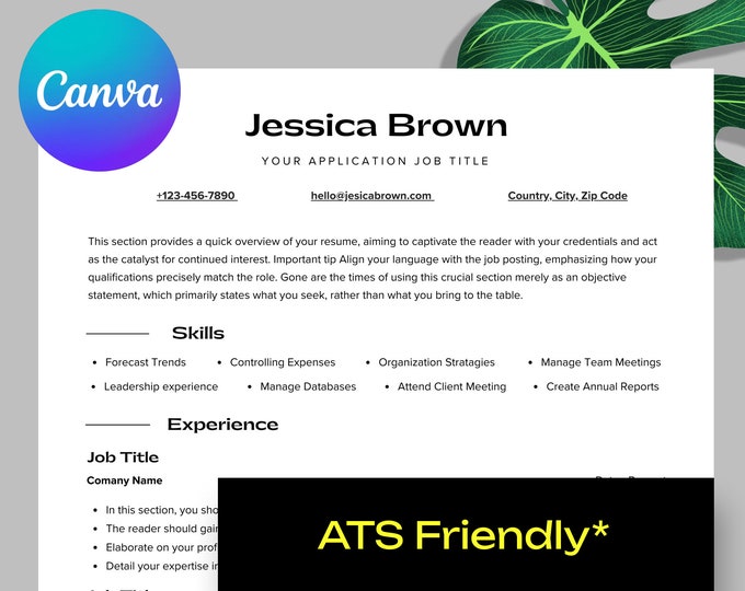 ATS Friendly Resume Template - Professional CV Template With Cover ...