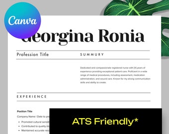 ATS Friendly Resume Template for Canva Resume and Cover Letter Template ...
