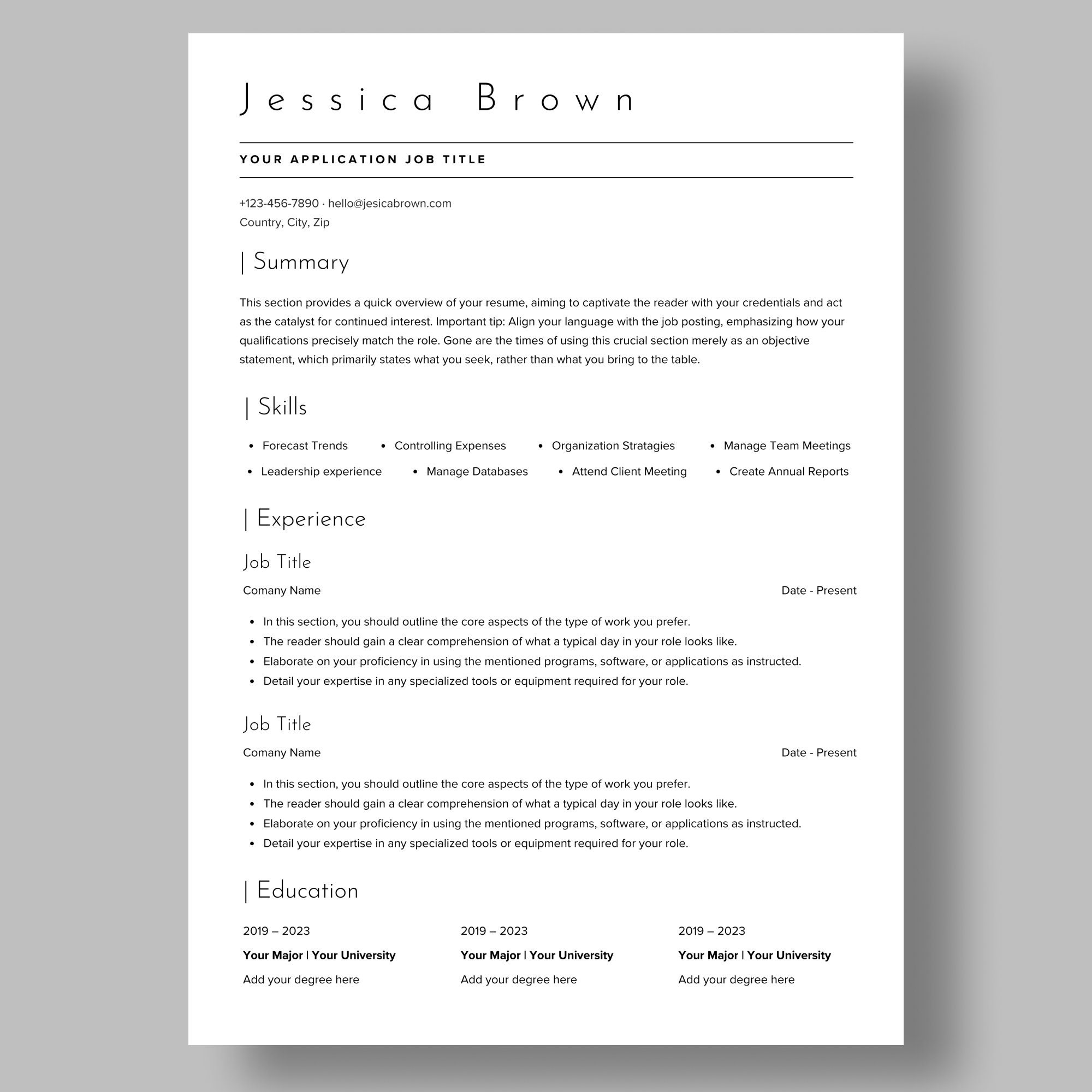 ATS Friendly Resume Template for Canva Resume and Cover Letter Template