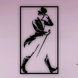 Gentleman Walking Metal Wall Art – Bar Decor – Whiskey Lounge Gift – Black Silhouette Metal Panel – By ArthursMetalDecor,Johnnie Walker Logo