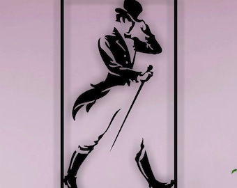 Gentleman Walking Metal Wall Art – Bar Decor – Whiskey Lounge Gift – Black Silhouette Metal Panel – By ArthursMetalDecor,Johnnie Walker Logo