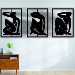 Nathalies Metal World,3 Piece Matisse Naked Women, Housewarming Gift, Abstract Wall Art Nu decor boutique,Neutral Metal Art, Minimalist Wall