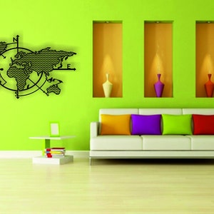 Nathalies Metal World, Metal Wall Decor, 2 Set Metal Wall Decor, Compass World, Kaart, Housewarming Gift, Wall Art Nu decor boetiek, Neutraal Metaal