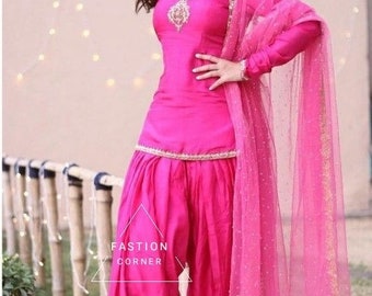 Pink Salwar kameez Dupatta Punjabi Patiala Suit Salwar Designer Handmade Custom Stitched For Girls And Women With Earring