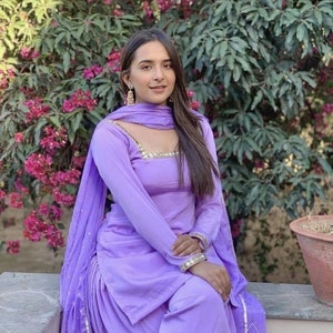 Custom Punjabi Patiala Suit: Crepe Salwar Kameez with Chiffon Dupatta