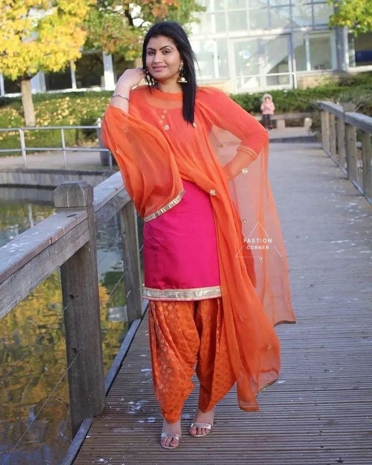orange punjabi dress Orange Brocade Punjabi Suit: Custom Patiala Salwar Kameez