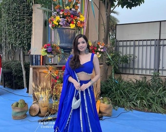 Royal Blue Lehenga Choli: Georgette Lace Wedding Dress