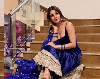 Blue Anarkali Dress Indian Ethnic Frock for Women Festive Wear Designer Long Flared Gown