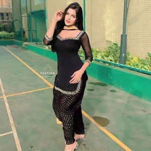 Black Salwar Kameez Suit Punjabi Patiala Silk Suit Heavy Dupatta Punjabi Suit Custom Stitched for Girls & Women Designer Patiala Salwar Suit