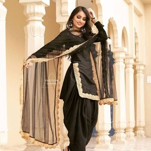 Black Salwar Kameez Punjabi Suit simple Patiala Shalwar kameez Indian Kurta Dupatta Custom Stitched for Girls and Women