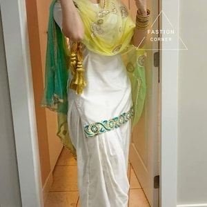 White Punjabi Patiala Suit Net Multi color Dupatta Latest designer salwar Kameez Custom Stitched Dress for Women made to measure With Earing